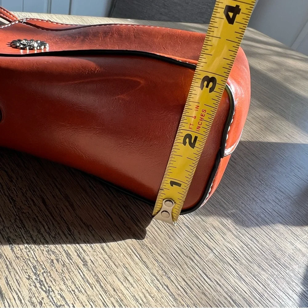 Cognac Leather Mini Vertical Cell Phone Crossbody Bag - Picture 9 of 11